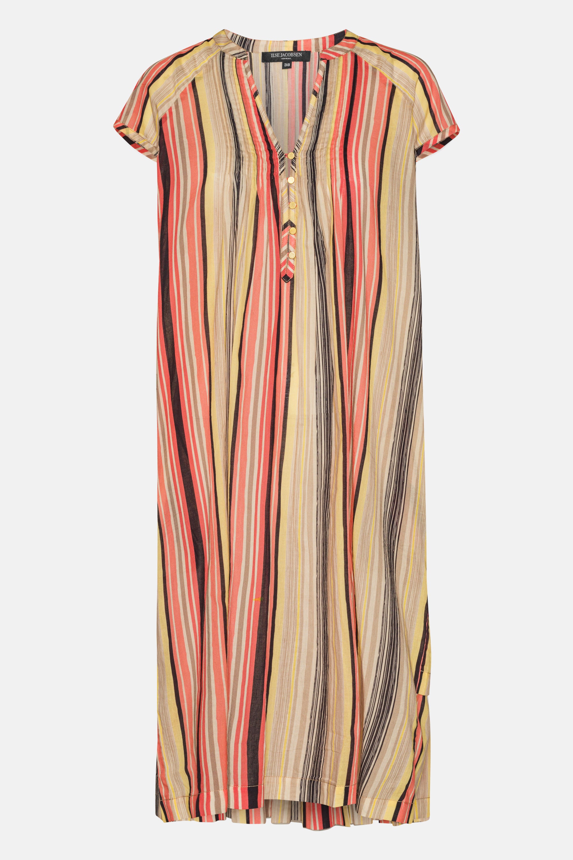 Lang Kjole med Korte Ermer Pintuck - Red Organic Stripe